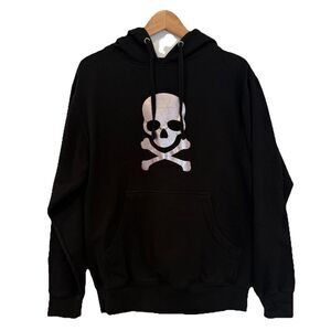 SoulCycle Hoodie Small Black Gunmetal Skull Pullover Sweatshirt Silver Unisex